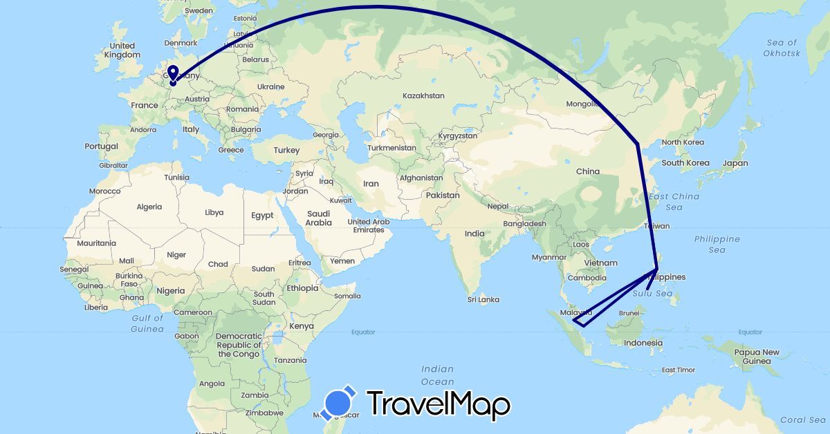 TravelMap itinerary: driving in China, Germany, Malaysia, Philippines, Singapore (Asia, Europe)